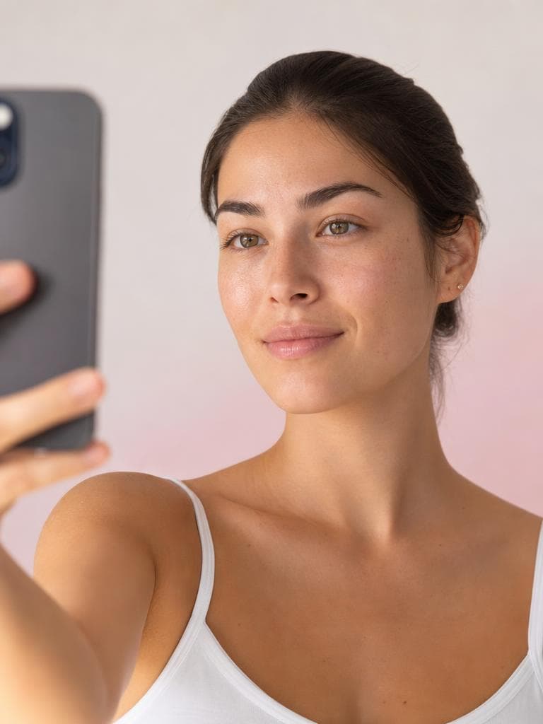 Ragazza che si scatta un selfie per l'analisi della pelle